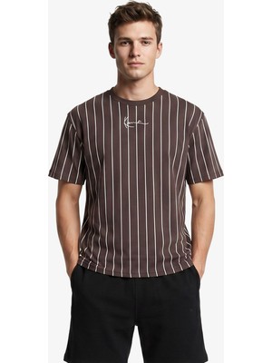 Karl Kani Small Signature Essential Pinstripe Erkek Kahverengi T-Shirt.brw