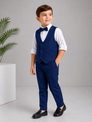 Classics Men Erkek Çocuk Smokin Takım Elbise Yelekli Papyonlu