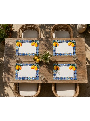 Dijital Baskılı 4 Adet Limon Desenli Mozaik Amerikan Servis 35X45 cm Akdeniz Temalı Dekoratif Servis Altlığı