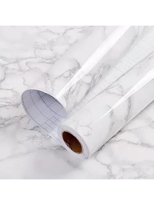 Mudanis Beyaz Mermer Desenli Yapışkanlı Tezgah Folyosu (3 Mt.x 60 Cm)