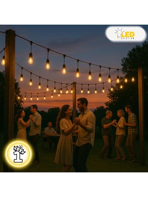 Munico 10 Büyük Işıklar 5 Metre Ampul Su Geçirmez IP65 Siyah Düğün Nişan Fişli Aydınlatma Restorant Club