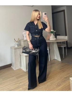 Luxia Kısa Kollu Denim Takım