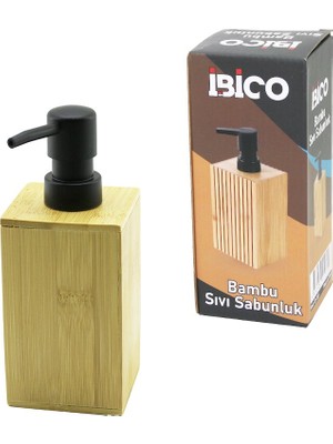 Mayf Kare Ahşap Bambu Sıvı Sabunluk Siyah Plastik Pompa Çap: 7cm - Y: 11.5cm (5332)