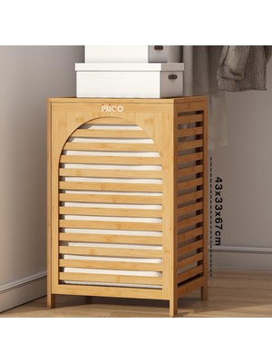 Mayf Kalın Ahşap Bambu Kirli Çamaşır Sepeti Kumaş Çantalı SEPET=43X33X67CM (5332)
