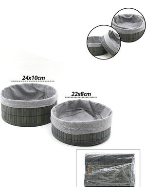 Mayf Gri 2 Boy Yuvarlak Bambu Kenar Organizer Sepet Ahşap Altlık - Bezli ÇAP=22X24CM (5332)
