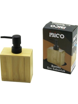 Mayf Dikdörtgen Ahşap Bambu Sıvı Sabunluk Siyah Plastik Pompa  5.8 x 9.9cm - Y: 10CM (5332)