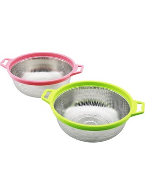 Mayf 24CM Renkli Plastik Çerçeve - Kulplu Çelik Sepet Metal Süzgeç (5332)