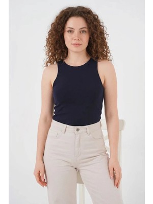 Moda Molası Kadın Halter Yaka Lacivert Body