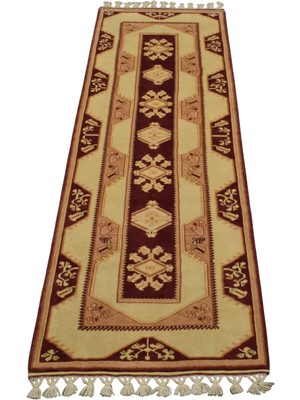 Kilim Antik El Dokuma Çiçekli Sade Milas Muğla Yolluk Yün Halı 1430 - Yeni - Çok Renkli