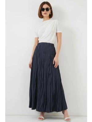Moda Molası Kadın Standart Kırışık Lacivert Etek