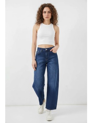 Moda Molası Kadın Yüksek Bel Kot Lacivert Pantolon