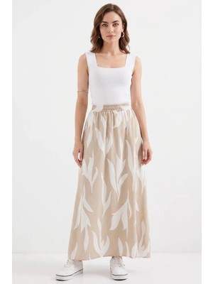 Moda Molası Kadın Desenli Bej Etek