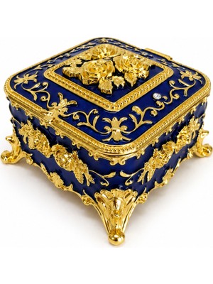 Kare Mücevher Takı Kutusu Yeşil Gold Dekoratif Takı Saklama Kutusu Metal Ayaklı 8x8 cm