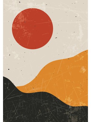 Kanvas Tr Kiremit ve Hardal Tonları Geometrik Retro Modern Ofis Kanvas Tablo