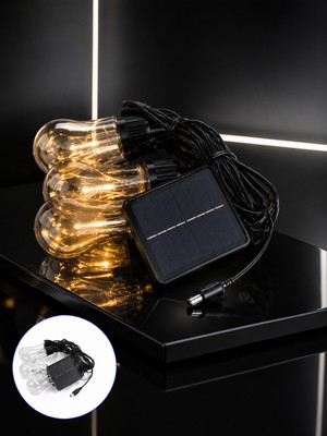 Güneş Enerjili LED Ampul Zincir Işık Sıcak Beyaz Dekoratif Bahçe Aydınlatması - Lisinya