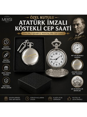 Mersi Shop Özel Kutulu Atatürk Imzalı Köstekli Cep Saati | Zincirli Quartz Nostaljik Cep Saati