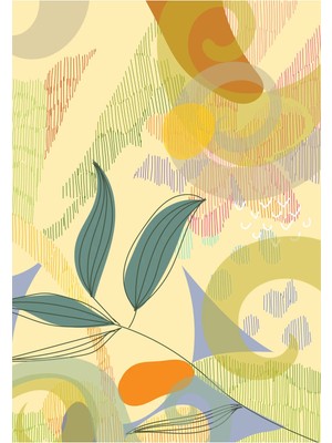 Kanvas Tr Boho Tarzı Pastel Tonlarda Soyut Botanik Yaprak ve Geometrik Desenli Kanvas Tablo