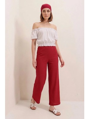 Moda Molası Kadın Bol Paça Kırmızı Palazzo Pantolon