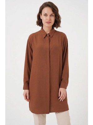 Moda Molası Kadın Düz Kesim Taba Gömlek Tunik