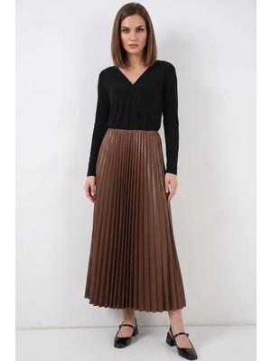 Moda Molası Kadın Pileli Taba Etek
