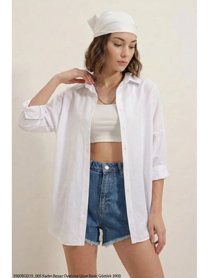 Moda Molası Kadın Oversize Basic Pamuklu Beyaz Gömlek