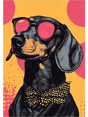 Kanvas Tr Retro Stili Canlı Renkli Havalı Köpek Illüstrasyonu Modern Kanvas Tablo