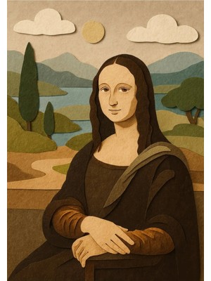 Kanvas Tr Kağıt Rölyef Görünümlü Mona Lisa Portresi Modern Kanvas Tablo