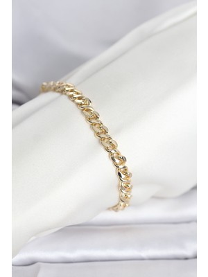 Akıllı Bayi cm 14K Gold Renk Yassı Zincir Model Kadın Bileklik