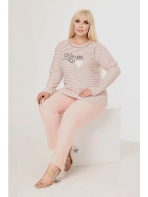 FullaModa  Love Nakışlı  Büyük Beden Pijama Takımı
