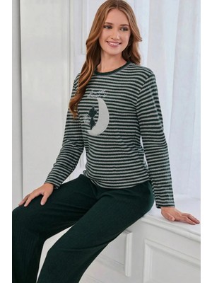 FullaModa Good Night Nakışlı Bisiklet Yaka Pijama Takımı