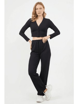FullaModa Fitilli V Yaka Crop 2 Li Takım