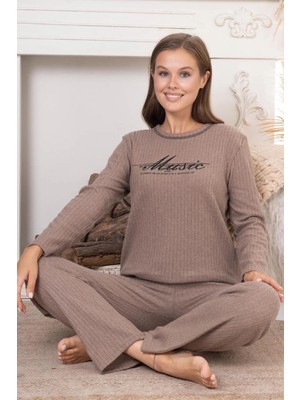 FullaModa Music Baskılı Bisiklet Yaka Pijama Takımı