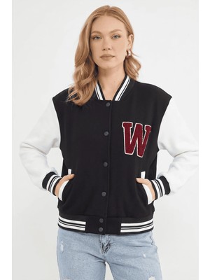 FullaModa 3 Iplik Nakışlı Unisex Kolej Ceket
