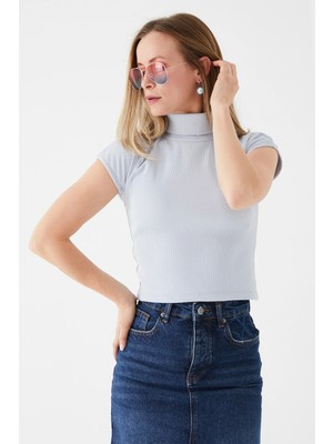 FullaModa Fitilli Balıkçı Yaka Slim Fit Tişört