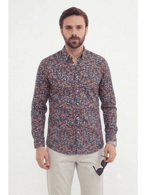 FullaModa Çiçek Desenli Regular Fit Gömlek