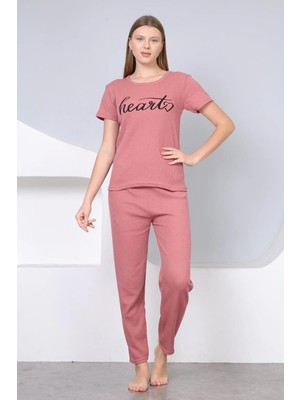 FullaModa Heart Baskılı Kısa Kollu Pijama Takımı