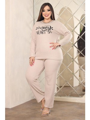 FullaModa Büyük Beden In My Heart Baskılı Pijama Takımı