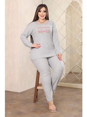 FullaModa Büyük Beden Perfect Baskılı  Pijama Takımı