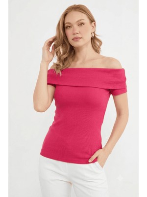 FullaModa Fitilli Madonna Yaka Slim Fit Bluz