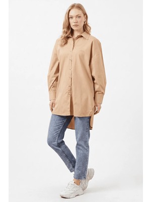 FullaModa Fullamodest Yırtmaçlı Oversize Gömlek