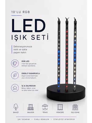 Nevamel® Rgb LED Dış ve Iç Mekan Süsleme Işığı 10 Çubuklu Şerit