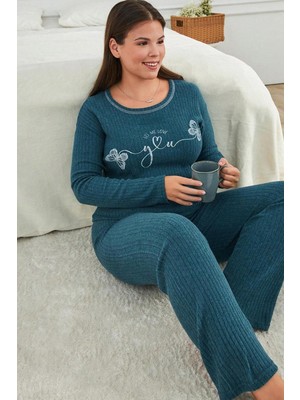 FullaModa Büyük Beden  Let Me Love You Baskılı Pijama Takımı