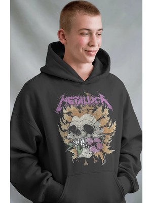 Sevbano Metallica Rock Metal Müzik Grubu Ön Baskılı Unisex Oversize Premium Hoodie