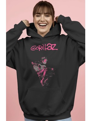 Sevbano Gorillaz Rock Metal Müzik Grubu Ön Baskılı Unisex Oversize Premium Hoodie