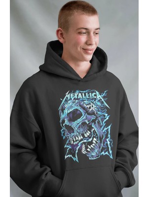 Sevbano Metallica Rock Metal Müzik Grubu Ön Baskılı Unisex Oversize Premium Hoodie