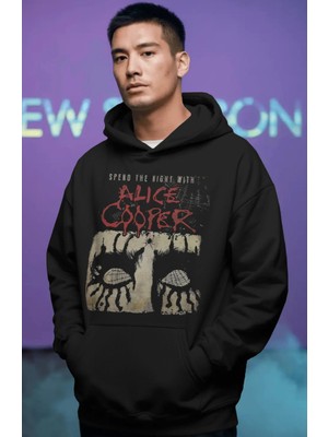 Sevbano Alice Cooper Rock Metal Şarkıcı Ön Baskılı Unisex Oversize Premium Hoodie