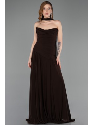 Abiyefon Straplez Peplum Kesim Uzun Şifon Abiye Elbise ABU5763