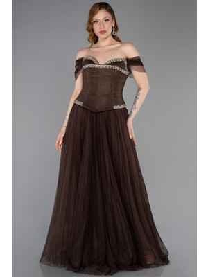 Abiyefon Taş Işlemeli Straplez Peplum Uzun Dantel Abiye ABU5996