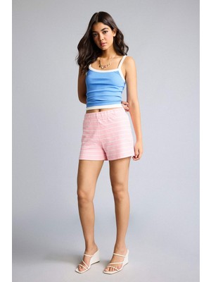 DeFacto Slim Fit Elastik Bel Çizgili Pembe Şort I3716AX26HS