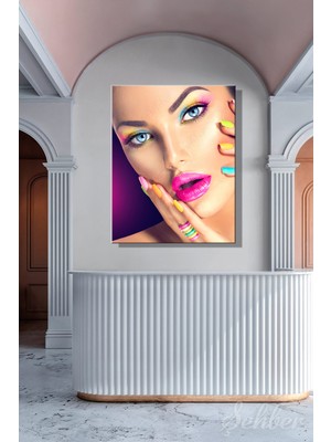 Şehber Dekoratif Dikey Kanvas Tablo Tekli Kuaför Güzellik Salonu Makyaj Nail Art Kadın Portre 1008